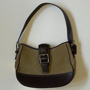 Coach Hampton Tan & Brown Leather & Suede Buckle Snap Closure Shoulder Purse